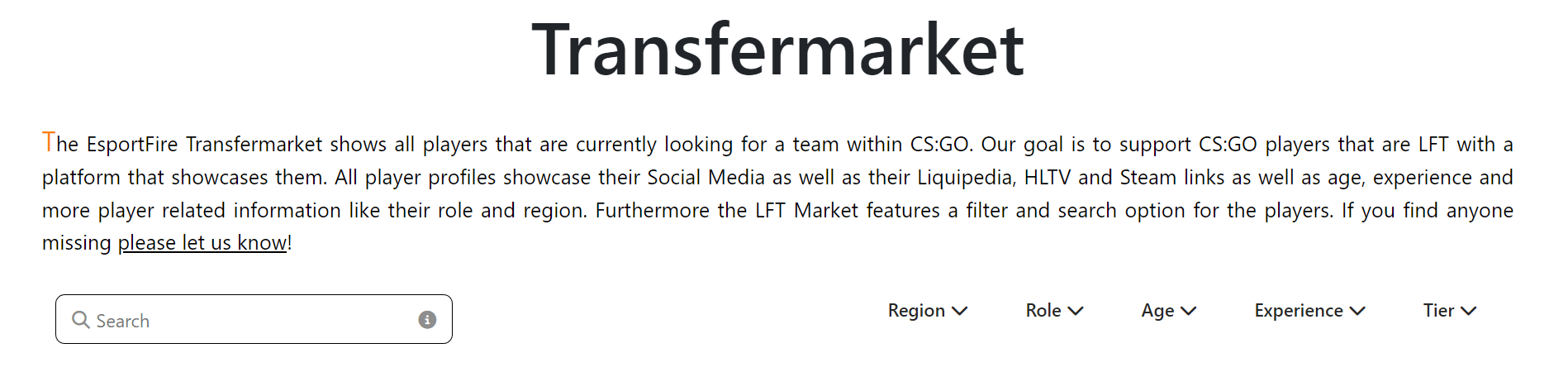 CS:GO LFT Player Database EsportFire Transfermarket