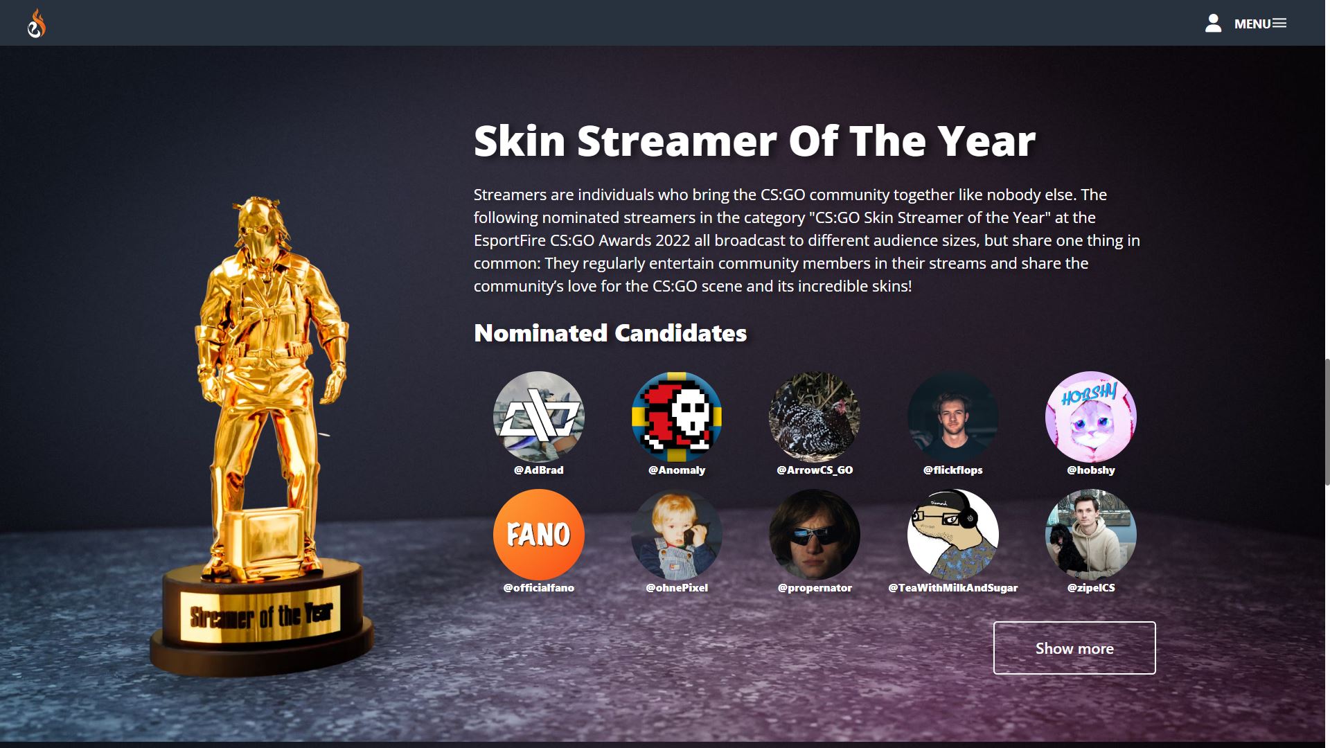 EsportFire CS:GO Skin Awards Streamer of the Year