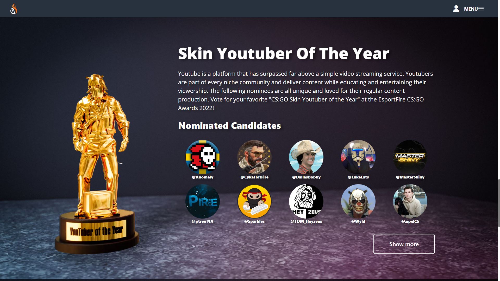 EsportFire CS:GO Skin Awards Youtuber of the Year